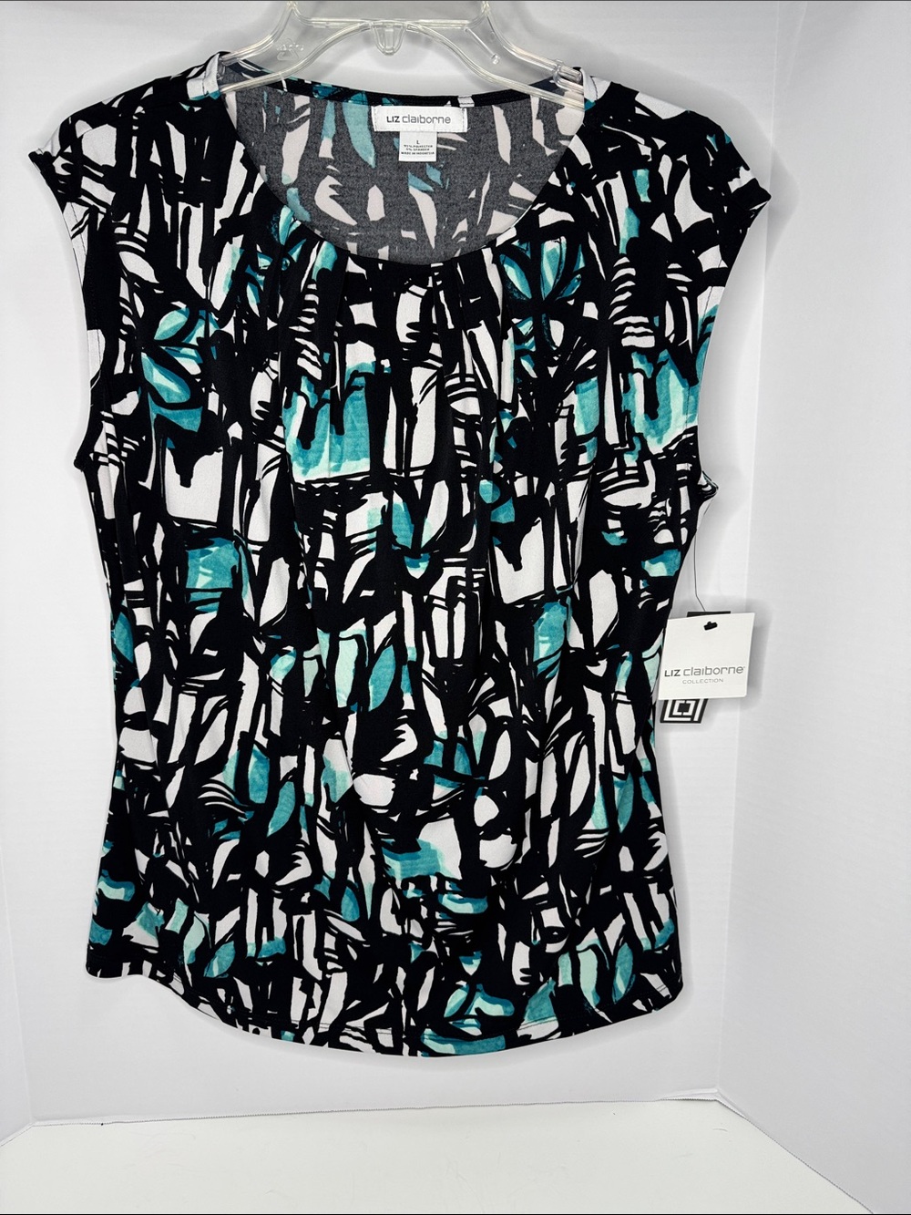 Liz Claiborne Black, Teal & White Abstract Print camisole top